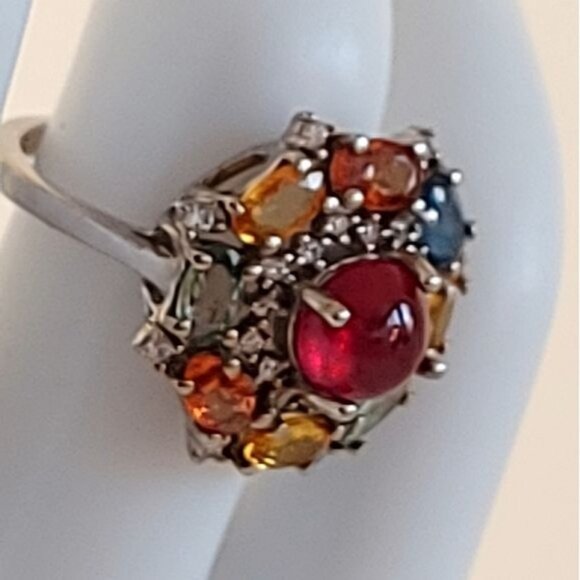 Natural Round Ruby 7mm & Multi-color Sapphire 925 Sterling‎ Silver Ring Sz 6 - Picture 5 of 7